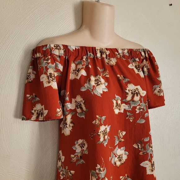 Sweet Wanderer Rust Orange Floral Off The Shoulder Blouse Top Size Women's Small - Picture 5 of 10